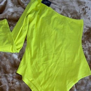 Bright green body suit